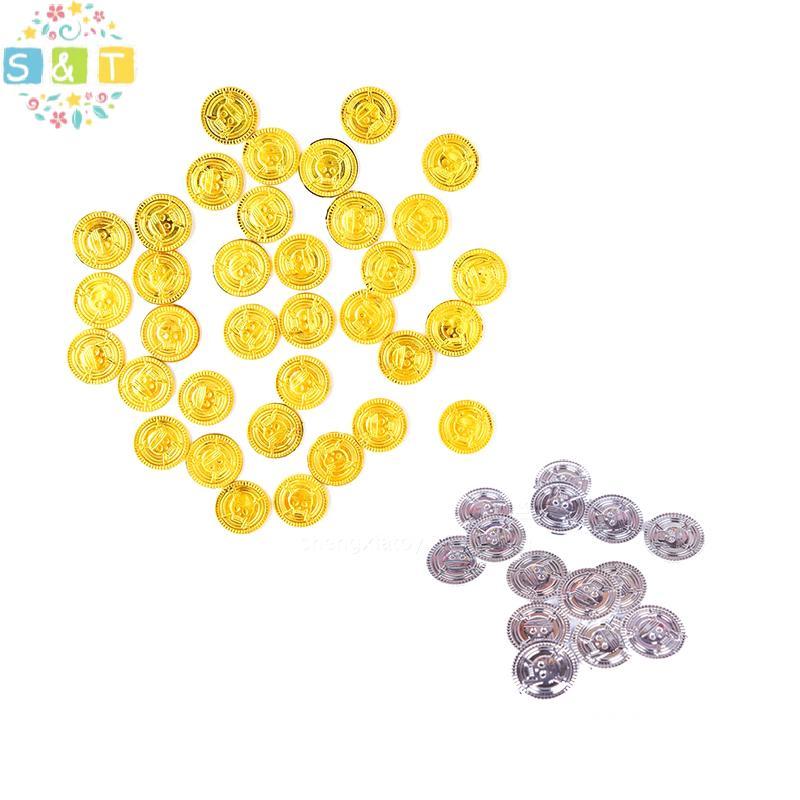[S&T] 50 ชิ้น Pirate gold Coins ทองปลอม Halloween ตกแต่งคริสต์มาสสําหรับเด็กบ้าน {th}