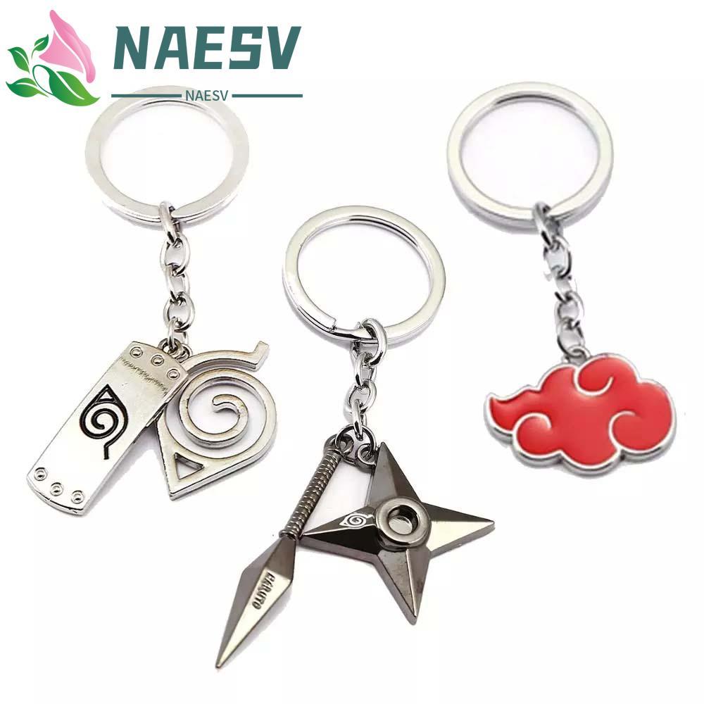 NAESV Naruto Key Rings การ์ตูนพวงกุญแจโลหะ Red Cloud พวงกุญแจพวงกุญแจกระเป๋าจี้ของขวัญการ์ตูน Naruto