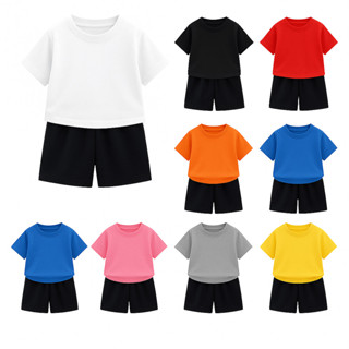 ชุดเสื้อยืดแขนสั้นเด็ก ผลิตจากผ้าเนื้อนุ่ม สวมใส่สบาย มีให้เ…