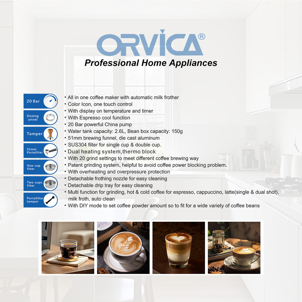 ORVICA เครื่องเอสเปรสโซข้ามพรมแดนในครัวเรือนเครื่องตีฟองนมเข้มข้นกึ่งอัตโนมัติเครื่อง All-in-One กาแ