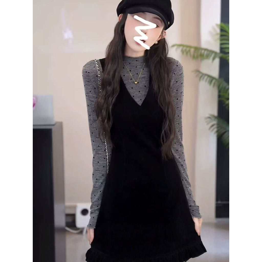 South Korea Town ~ Pure Desire Spice Girls Half-high Collar Wave Point Top Women's Early Autumn Wais