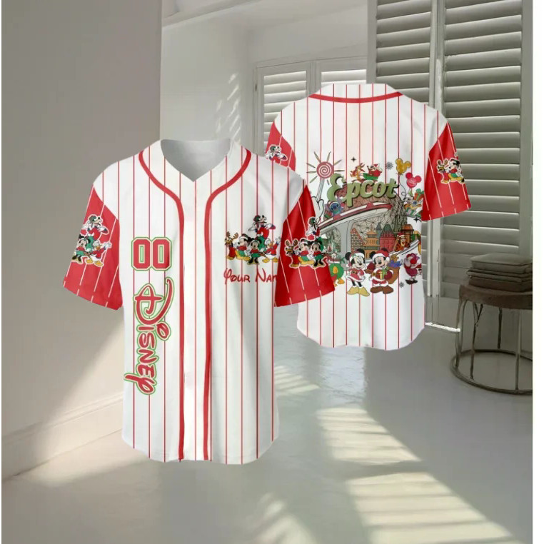ฟรีที่กําหนดเอง2025 Epcot Christmas Limited Edition เสื้อเบสบอล Featuring Mickey และพิมพ์การ์ตูนอื่น