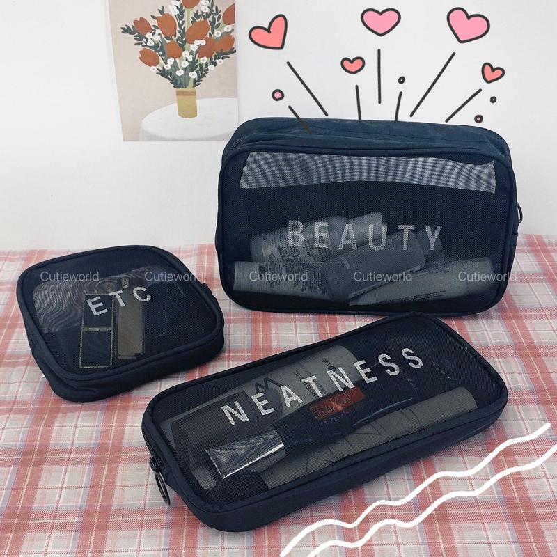 【TamarindGlow Mall】กระเป๋าผ้าตาข่าย กระเป๋าเครื่องสำอางค์ พกพา เก็บเครื่องสำอาง Cutieworld