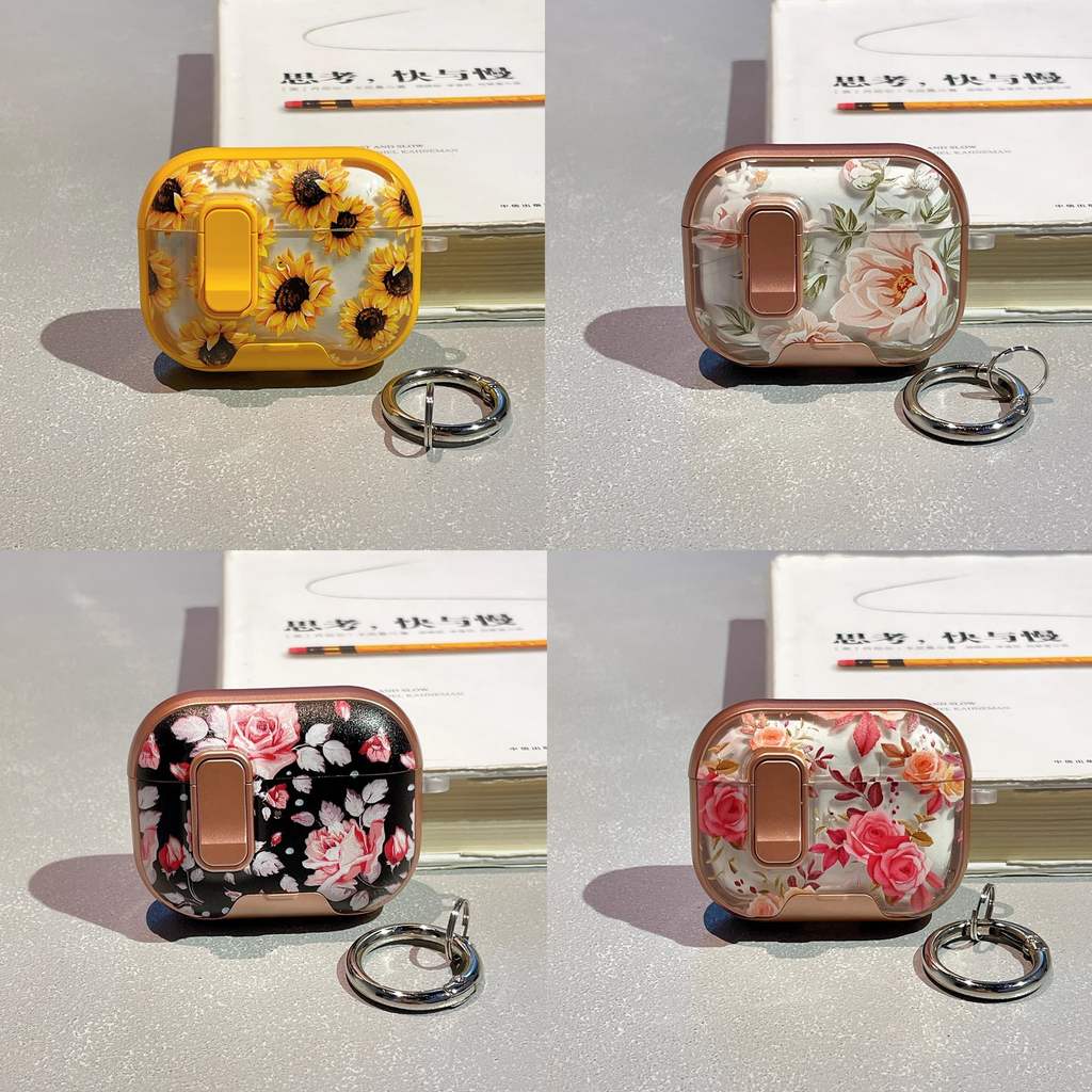 MANGO กรณีปลอกสําหรับ AirPods 4 Pro 3 2 กรณีปลอก Gen 4th Gen4 Secure ล็อคที่วางโทรศัพท์กันกระแทกภาพที่มีสีสันดอกไม้