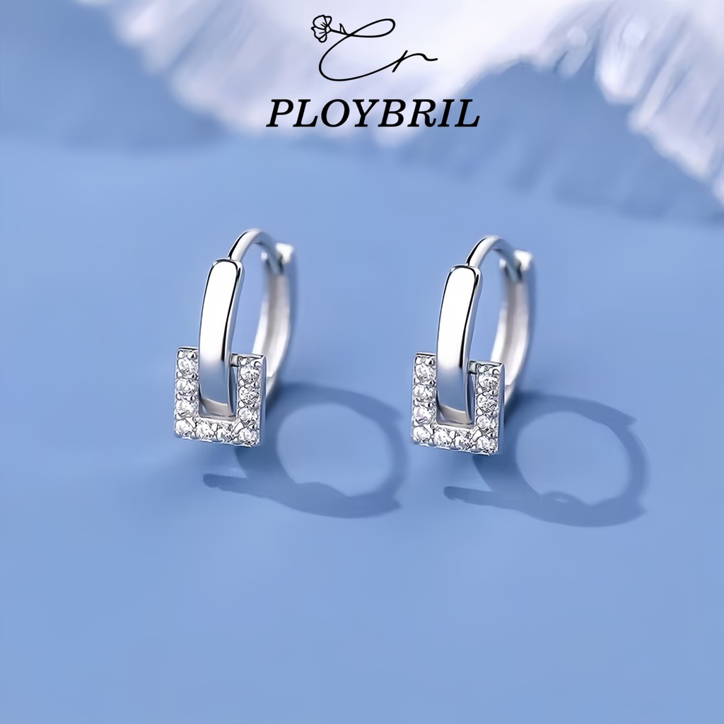 PLOYBRIL ต่างหูเพชร Small Cube ต่างหูเงินแท้ ต่างหูแฟชั่น ตุ้มหูห่วง ตุ้มหูเงินแท้ ต่างหูเงิน ตุ้มหูเงิน E009