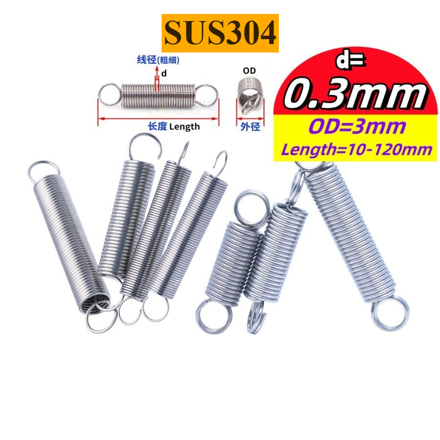 304 สแตนเลส สปริงความตึงเครียด/สปริง d=0.3 มม.,OD3 มม.,L=15~120 มม. พร้อมตะขอ ทาประตูโรงรถ bunnings 