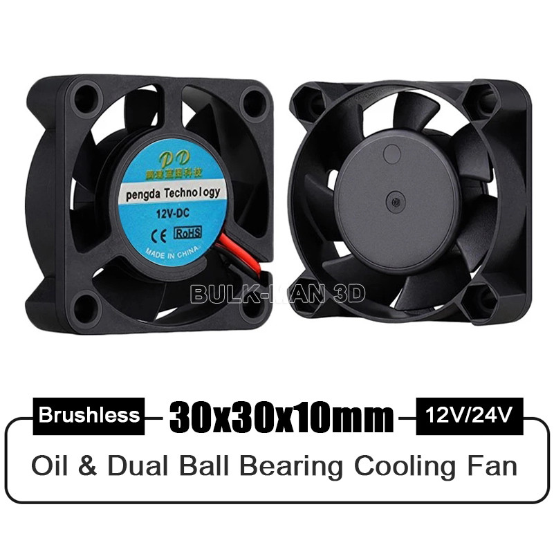 2Pcs/lot 30mm Fan DC 12/24V Oil / Dual Ball Bearing Brushless Cooling 3010Fan 30x30x10mmSmallExhaust