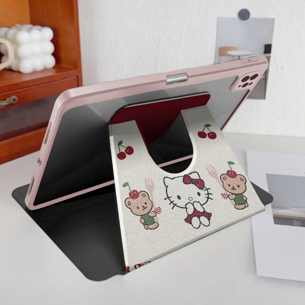 พร้อมที่ใส่ดินสอการ์ตูน Kitty สําหรับ 2025 OPPO Pad 5 3 Matte Display Edition 11.161 นิ้ว SE Pad5 3 2 11.613 Pro 12.1 Neo Air2 11.4 360 หมุนอะคริลิค Funda
