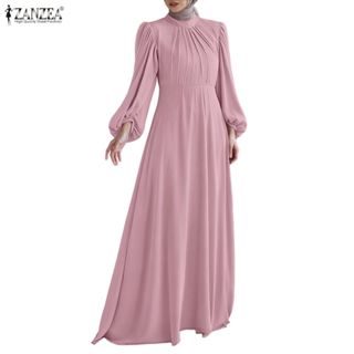 ZANZEA ชุดเดรสทรงเอวสูงแบบเอสำหรับผู้หญิง Muslim