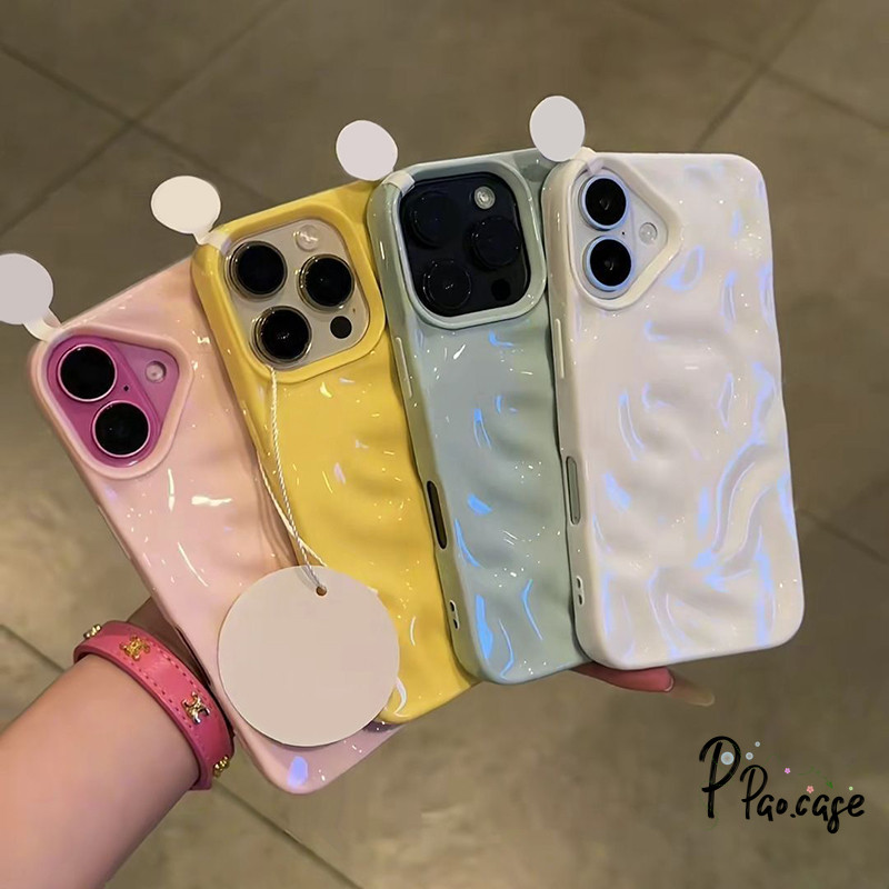 เคสไอโฟน13สำหรับ IPhone 15 17 Air 12 16 11 13 14 Pro Max 8 15 7 Plus X XR XS Max เทรนด์สีพื้นลายคลื่นน้ำระบายซิลิโคนคลุม