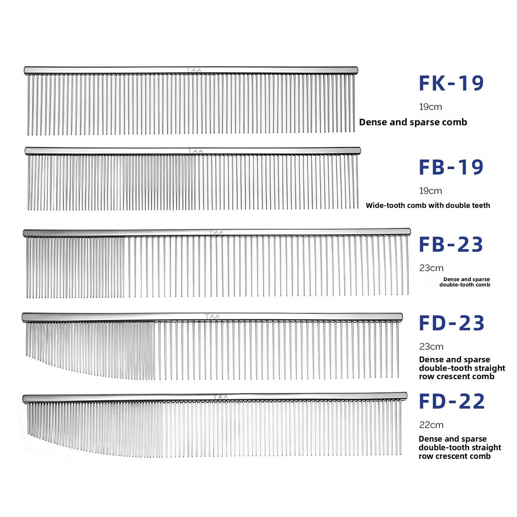 TAA สัตว์เลี้ยงหนาแน่นฟันคู่แถวตรง Crescent หวีสัตว์เลี้ยงผมหยิบ Beautician FD23/22 FB23/19/FK19