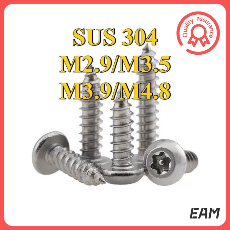 304 สแตนเลสสตีลดอกพลัมหัวจม/หัวกลมพร้อมคอลัมน์สกรูป้องกันการโจรกรรมแตะด้วยตนเอง M2.9/M3.5/M3.9/M4.8 