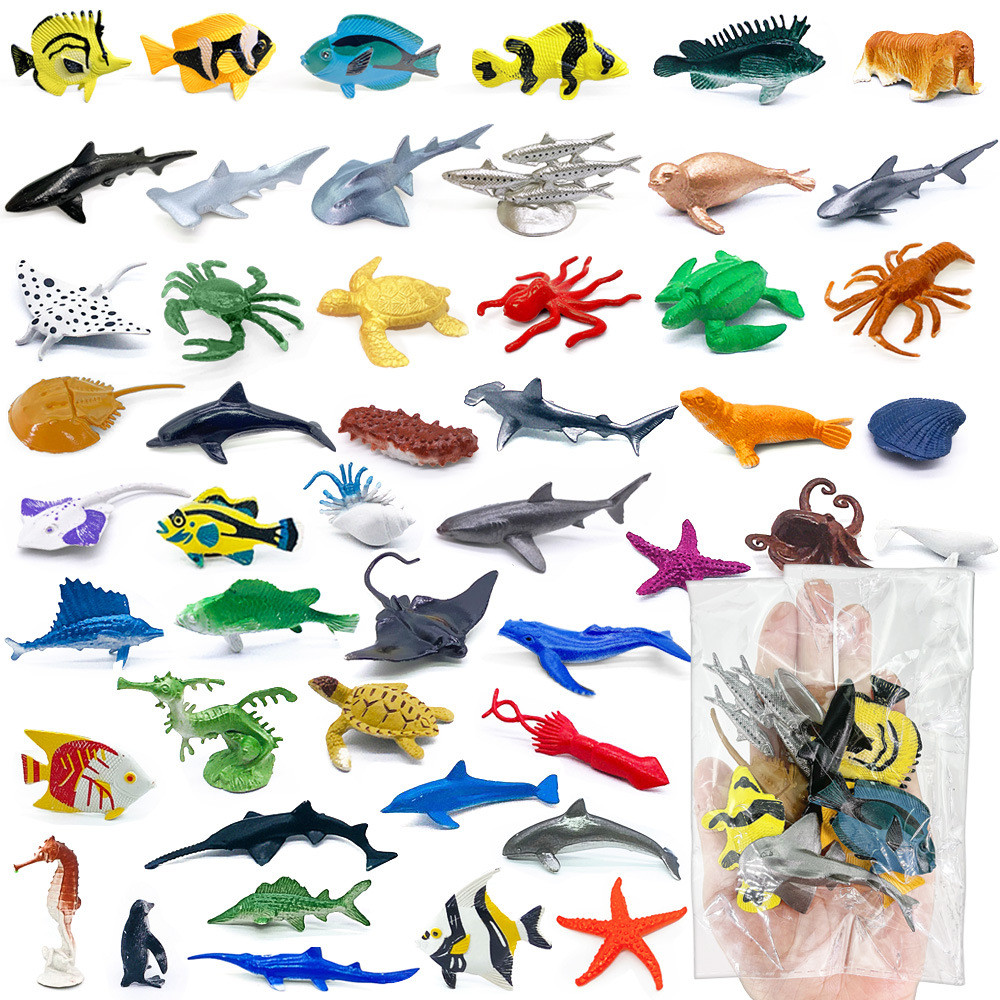 56 Solid Mini Animals Shark Dolphin Turtles Seahorse Octopus Undersea Creature Model Ocean Toys