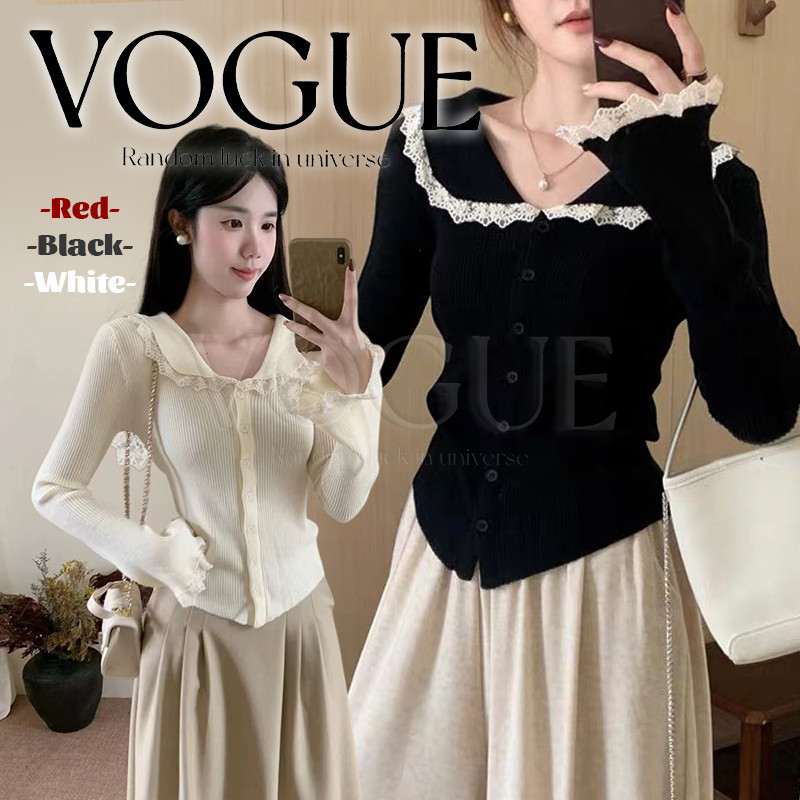 Vogue🌟พร้อมส่ง🌟 เสื้อแขนยาว คอปก เรียบๆใส่สบายน่ารักมาก (FY456#1)