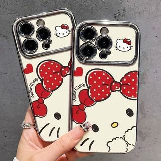 เคสโทรศัพท์ลายโบว์ Hello Kitty เข้ากันได้กับ iPhone 11/13/14/15 Pro/16/17 Pro/16ProMax, X/MAX/XR, 7/8 Plus (ZT6DSC0275)