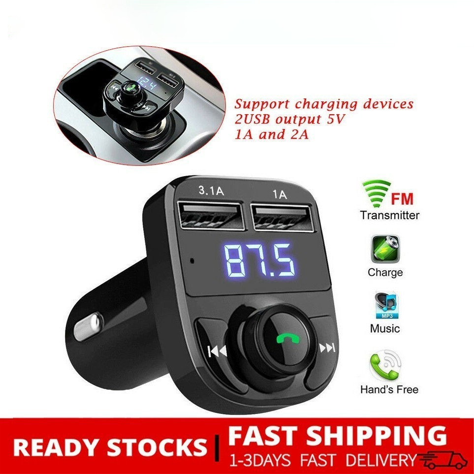 เครื่องเล่นเสียง MP3 บลูทู ธ 5.0 ชุดรถ FM Transmitter แฮนด์ฟรีโทร เครื่องชาร์จในรถยนต์ USB แบบ Dual USB