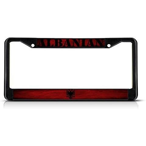 Albanian, Albania with A Flag Metal Black License Frame Tag Holder