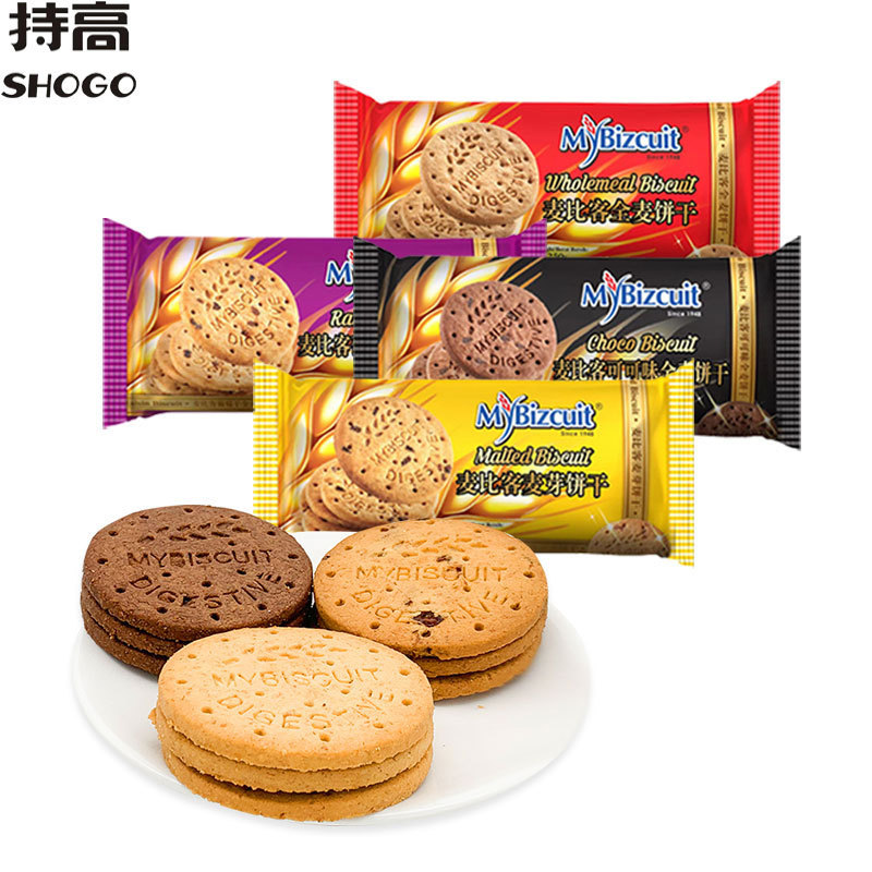 มาเลเซียนําเข้า Macbee บิสกิตโฮลวีต 0g ลูกเกดรสโกโก้หยาบเม็ดย่อยอาหารทดแทนขนมบิสกิต 25.11.29