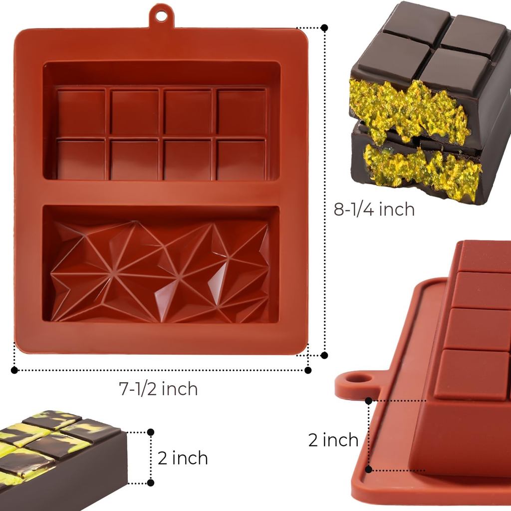 Chocolate Mold - Deep Dubai 2 Inch Pistachio Silicone Thick Mold for Stuffed Bar, Large Candy Bar Mo