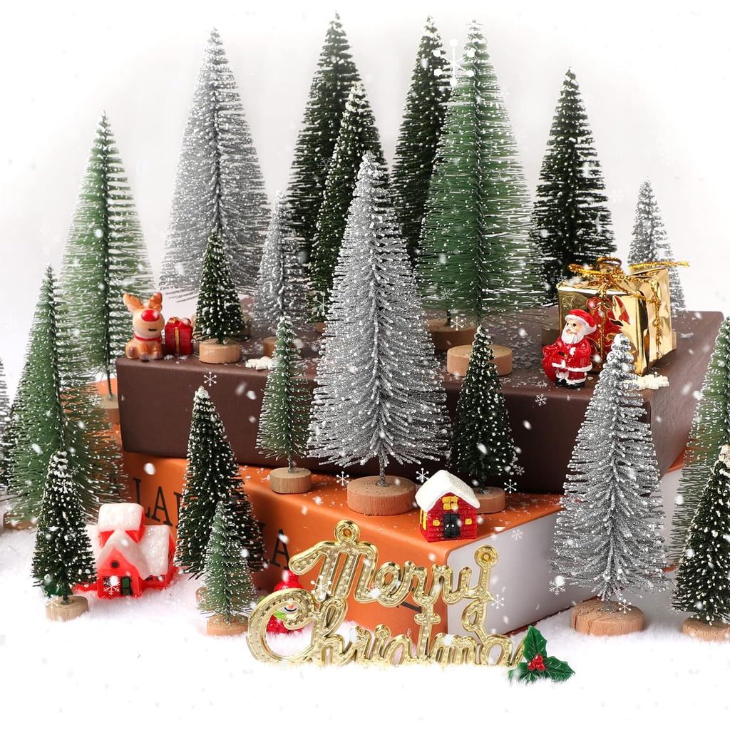 30Pcs Christmas Decorations Mini Christmas Trees, Artificial Christmas Tree Bottle Brush Trees with 