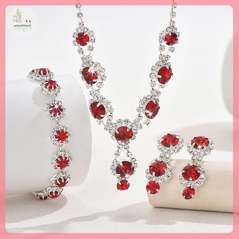 UU Jewelry Necklace Set Fashion ประณีต Elegant Red/blue/silver Etc/Zircon สร้อยคอคริสตัลสร้อยข้อมือพ