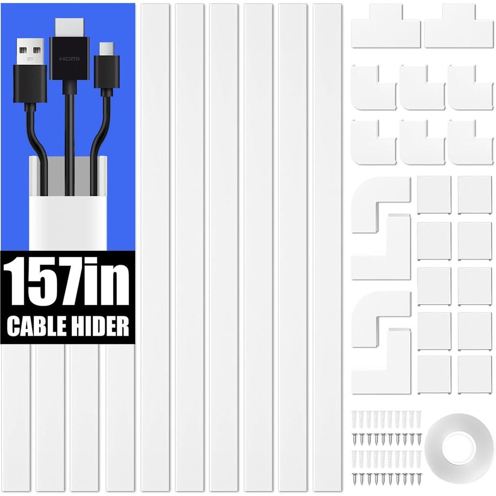 JUSTHERE Cord Hider, 157in Cord Covers for Wires on Wall, Cable Hider Cord Organizer, Cable Manageme