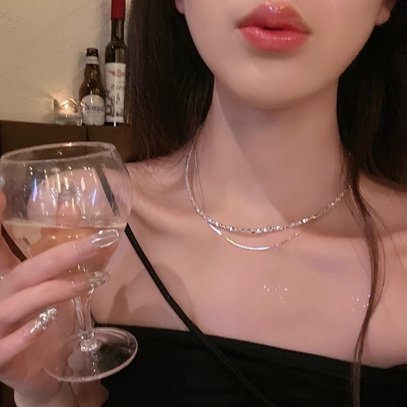 สร้อยคอเงินหักแบบสองชั้นหรูหรา ออกแบบทันสมัย มีไฟกระพริบ สำหรับคุณลady