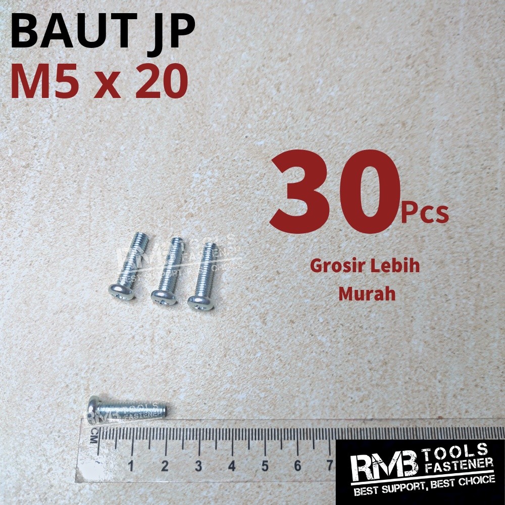 (30 ชิ้น) JP M5x20 Bolts Pan Machine Screw Plus ไขควง + สีขาว GALVANZED M5