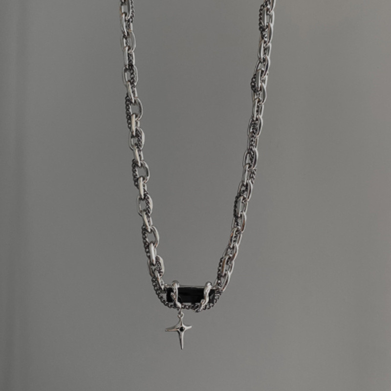 หรูหรา Niche Winding Obsidian Cross สร้อยคอผู้ชายผู้หญิง Hip Hop เสื้อกันหนาวผู้ชายอินเทรนด์ High-En