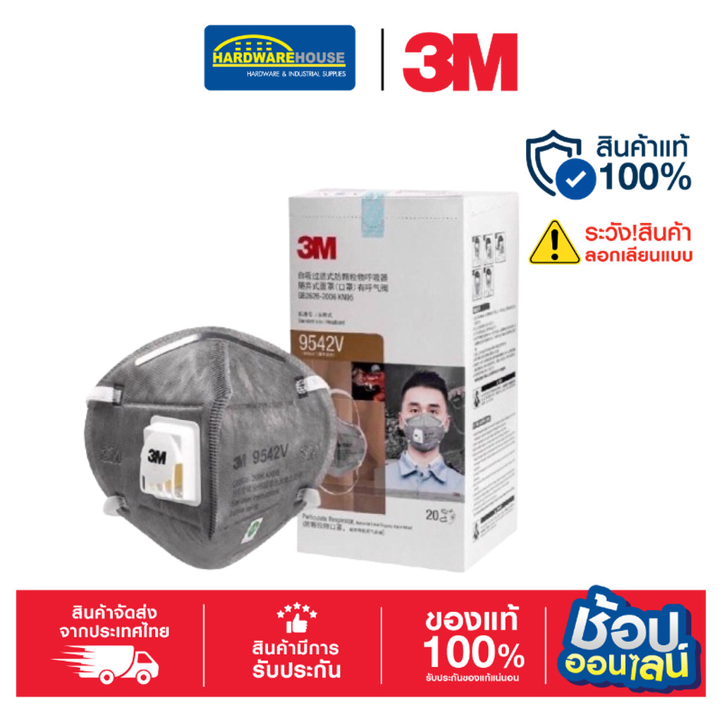 3M™ 9542V หน้ากากคาร์บอน แบบคาดศรีษะ มีวาล์ว มาตรฐาน P2, (1ชิ้น)