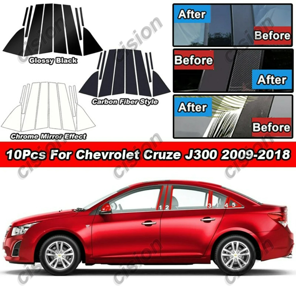 10 ชิ้นกระจกผลประตูรถกลาง BC เสาโพสต์ Trim สําหรับ Chevrolet Cruze J300 2009-2018 กรอบหน้าต่างคอลัมน์กลาง Glossy สีดําคาร์บอนไฟเบอร์ Chrome PC วัสดุสติกเกอร์