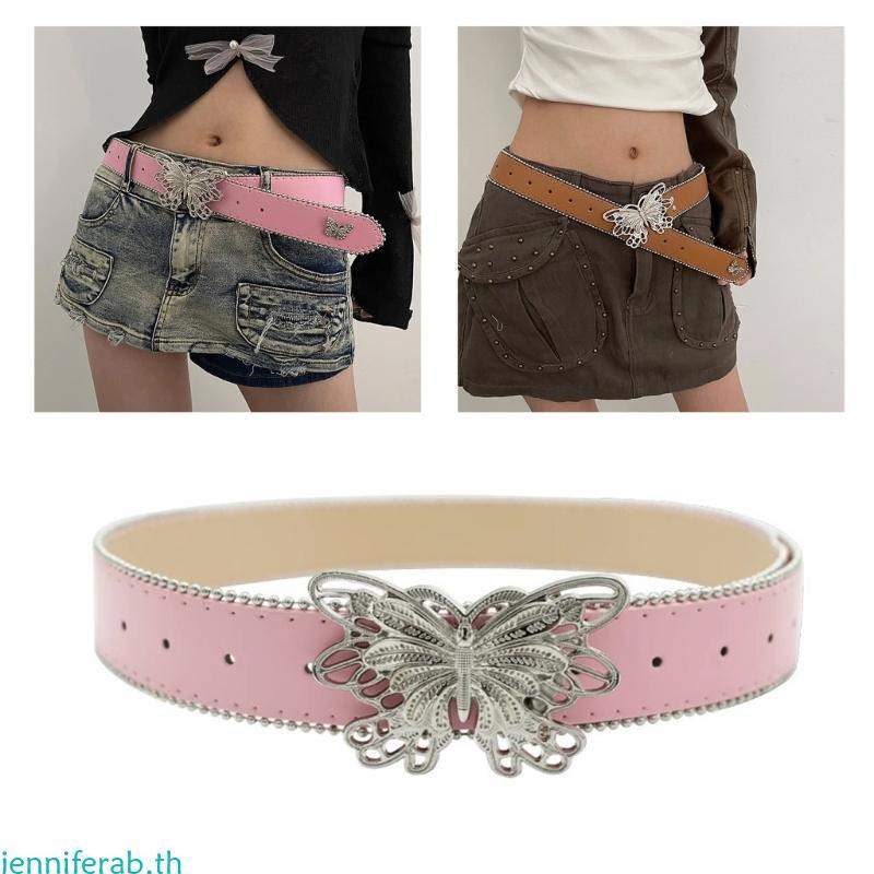 PU Leathers Belt Pin Buckle Belt Y2K Butterfly Buckle Wide Belt Adult Waistband