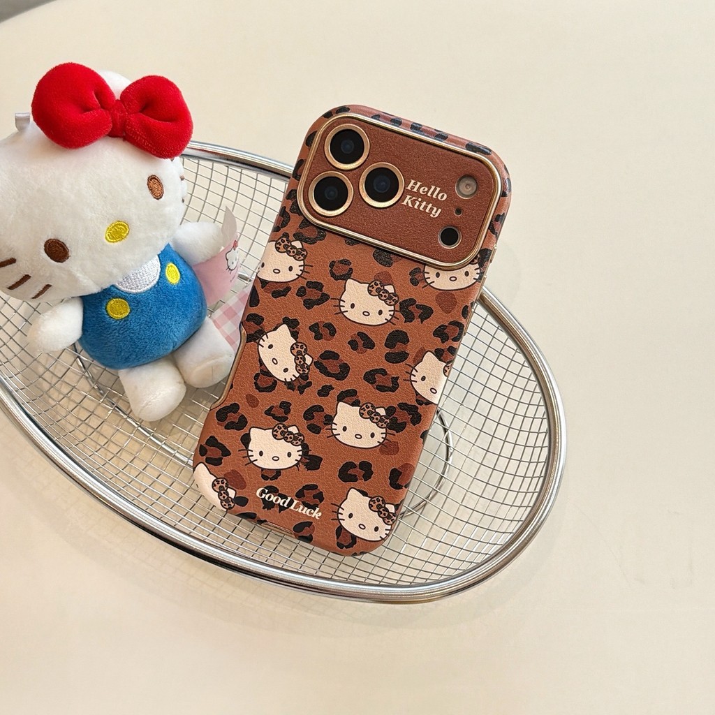 สีน้ําตาลเสือดาวพิมพ์คิตตี้พับยืนเหมาะสําหรับ แอปเปิล 17โปรแม็กซ์ สติกเกอร์หน้าต่างเคสโทรศัพท์ ไอโฟน 16/15/14/13 เชือกเส้นเล็ก - รูปที่ 7