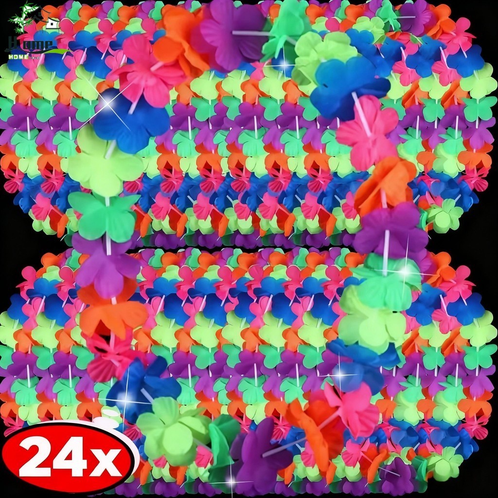 [HGB]5/10/12/24 ชิ้นของตกแต่งงานปาร์ตี้เขตร้อน | สร้อยคอพวงหรีดฮาวายเรืองแสง | พวงมาลัยโพลีเอสเตอร์น