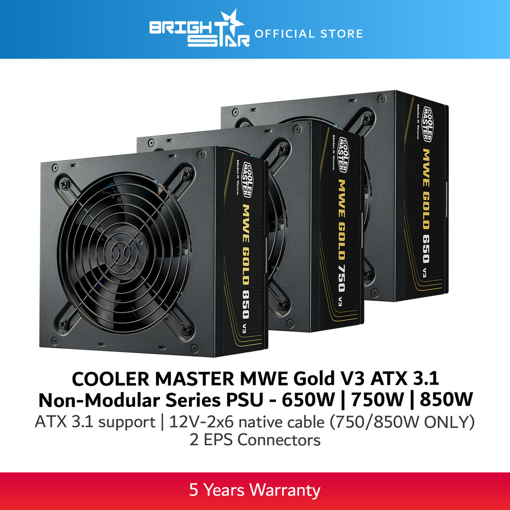 COOLER MASTER MWE Gold V3 ATX 3.1 Non-Modular Power Supply - 650W/750W/850W