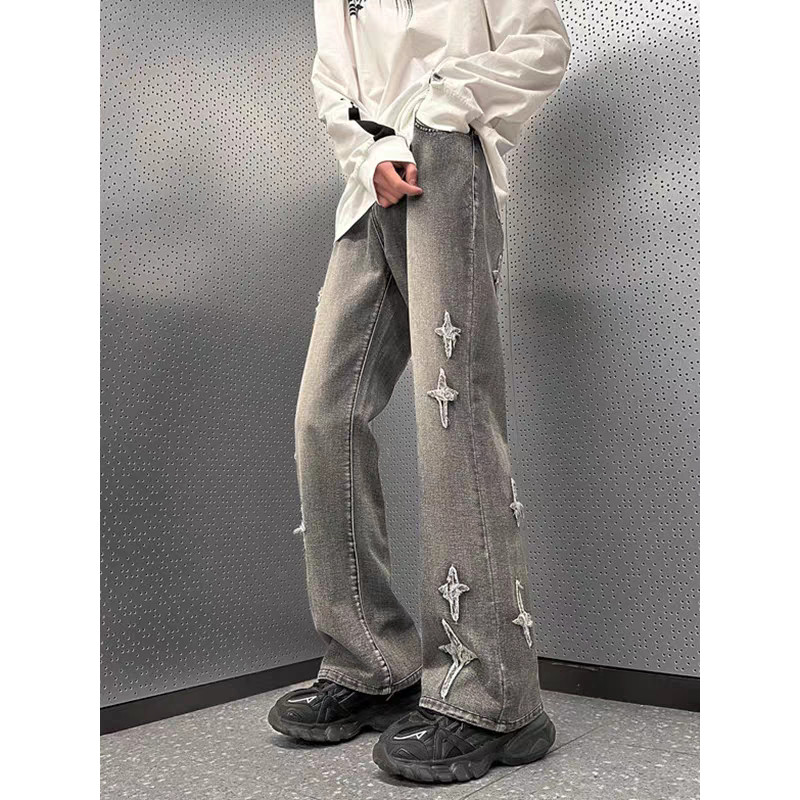 High Street vibe กางเกง 2025 ฤดูใบไม้ผลิฤดูใบไม้ร่วง Street สวมใส่ hiphop Cross ตรงกางเกงกางเกงยีนส์