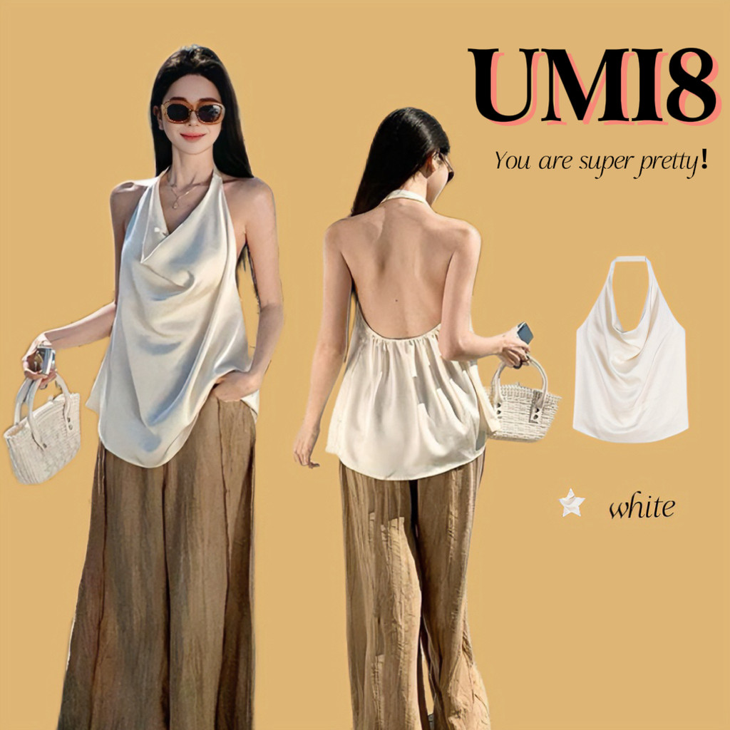 UMI8 【ในสต็อก】 เสื้อกล้ามเปิดหลังสไตล์ฝรั่งเศส น้ำหนักเบา ดีไซน์เก๋ไก๋ สำหรับผู้หญิง ในช่วงฤดูร้อน ปี 2025 ราคา ถูกที่สุด ดีลบีเคเค