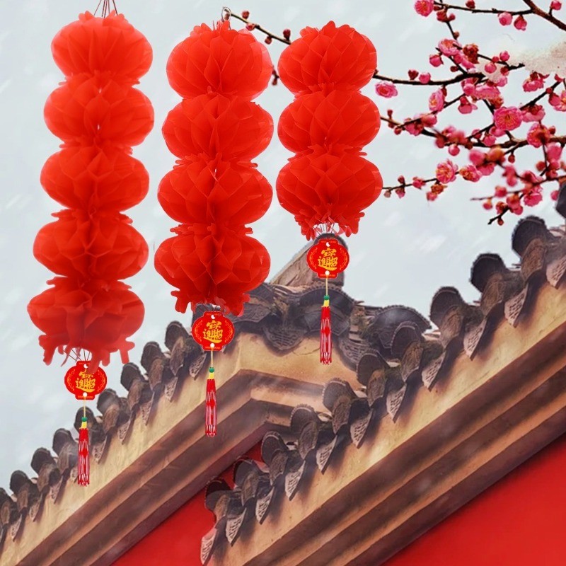 ปีใหม่บ้านแขวนผนังตกแต่งโคมไฟรังผึ้งจีน-เทศกาลฤดูใบไม้ผลิโชคดีจี้-โคมไฟกระดาษสีแดงแบบดั้งเดิม  ﻿ - รูปที่ 2