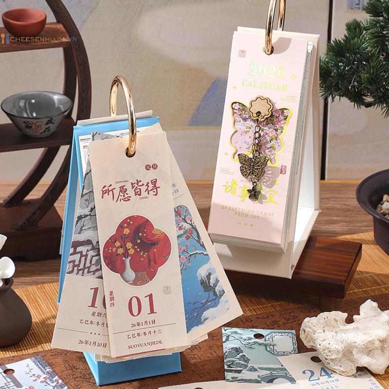 Cs 2026 ปฏิทินตั้งโต๊ะแหวนทองผูกพัน365วันวินเทจภาพวาดสีน้ํามันคําคมสร้างแรงบันดาลใจหน้าทางเดียวเปลี่