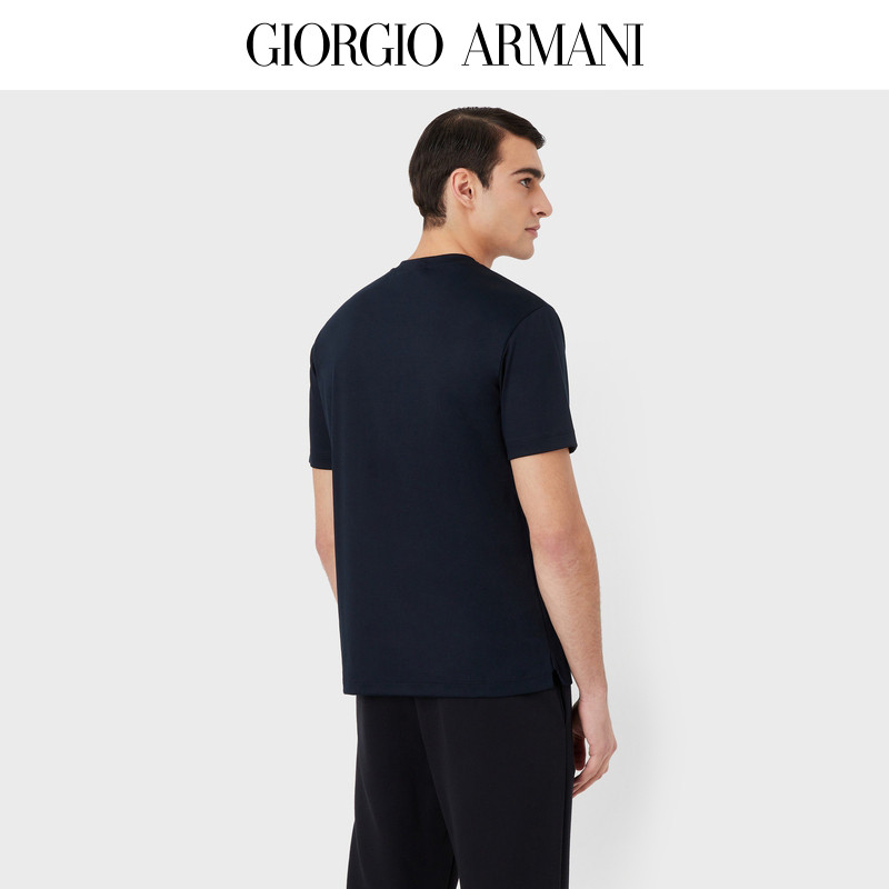 GIORGIO ARMANI / ARMANI เสื้อยืดผู้ชาย ผ้าฝ้าย คอกลมแขนสั้น เย็บปักลายโลโก้สองเส้น