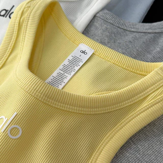 Alo Vest ผู้หญิงกีฬาโยคะ Casual I-Shaped สลิงขนาดเล็กสั้นเกลียวผ้าฝ้ายแท้ด้านใน Slim-fit Top ยุโรปและอเมริกา