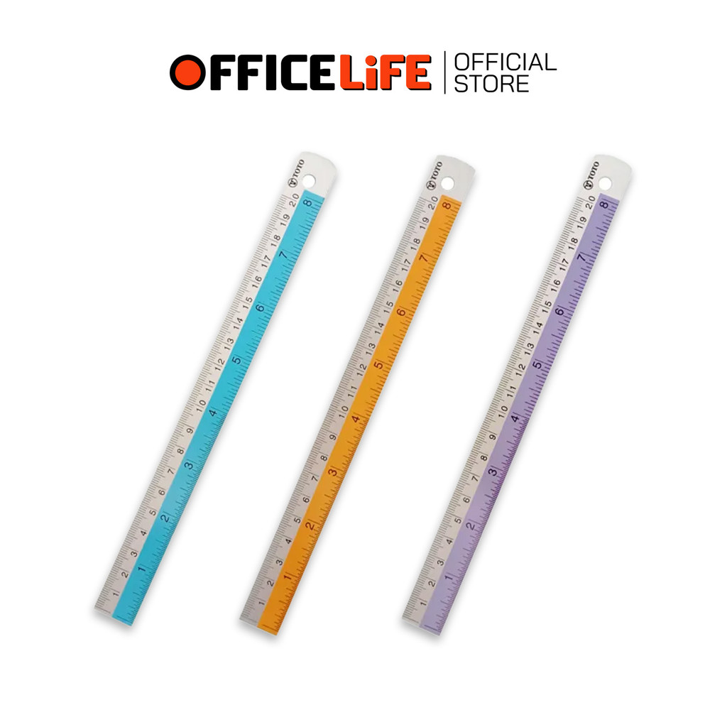 !! รบกวนสั่งขั้นต่ำ 2 ชิ้นขึ้นไป !! TOTO ไม้บรรทัด อลูมิเนียม คาดสี ขนาด 8 นิ้ว คละสี ( 1 ชิ้น )