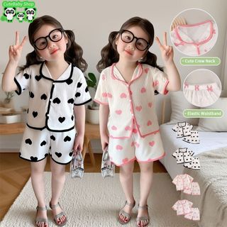 Kid Summer Ice Silk Homewear Set Girls Short Sleeve Top + Shorts With Collar 2pcs Soft Cool Outfit