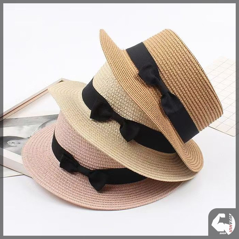 หมวกสานทรง หมวกกันแดด งานสาน แต่งด้วยแถบผ้า กันแดดกันยูวี แฟชั่นฤดูร้อน สไตล์ชาวประมง เหมาะกับเดินชายหาด - รูปที่ 7