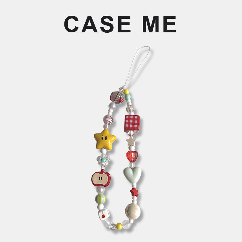 Creative Star Apple ลูกปัดคริสตัลกรณีโทรศัพท์มือถือ Anti-lost Lanyard Square Stripes โทรศัพท์มือถือสายรัดข้อมือพวงกุญแจรูปหัวใจ