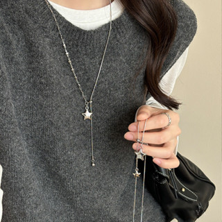 แฟชั่น เกาหลียาวดาวพู่สร้อยคอหญิงสีเงินปรับปรับวิจิตรนักเรีย…