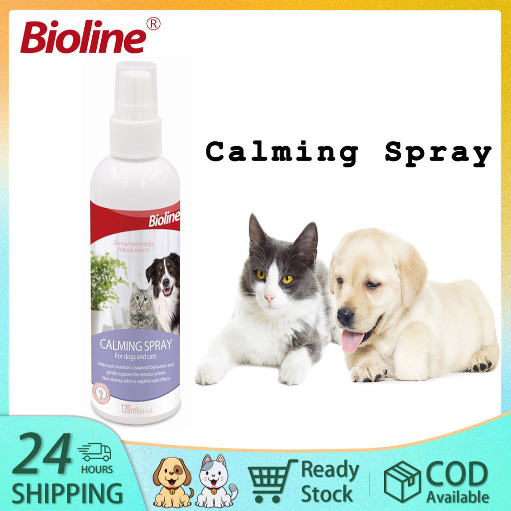Bioline Calming Spray Pet Dog Cat Irritated Stress Separation Anxiety/Emotional Relief 120ML