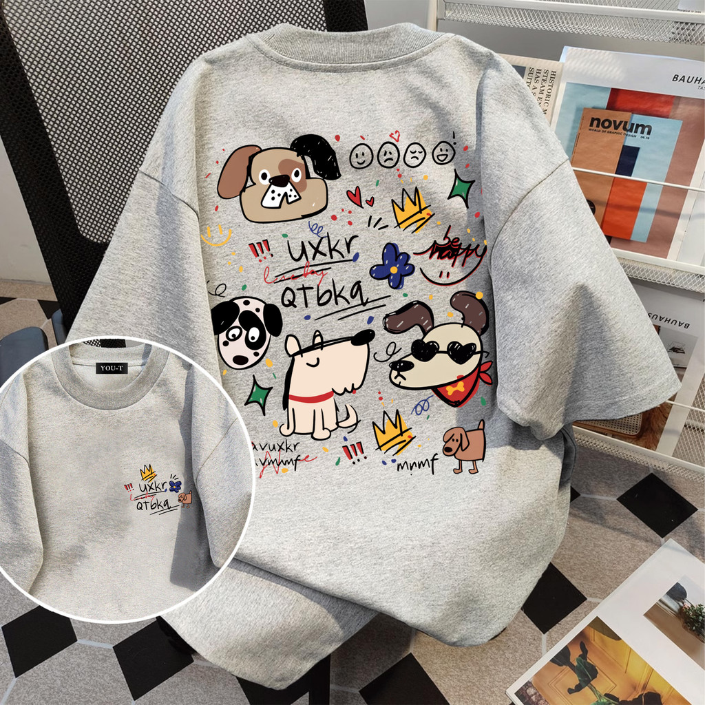 T42.SHOP🌸 สื้อยืด oversize เสื้อแฟชั่น เกาหลี โคตรนุ่ม ผ้าคอตตอน ลาย "UXKR DOG" สินค้าใหม่ 2025