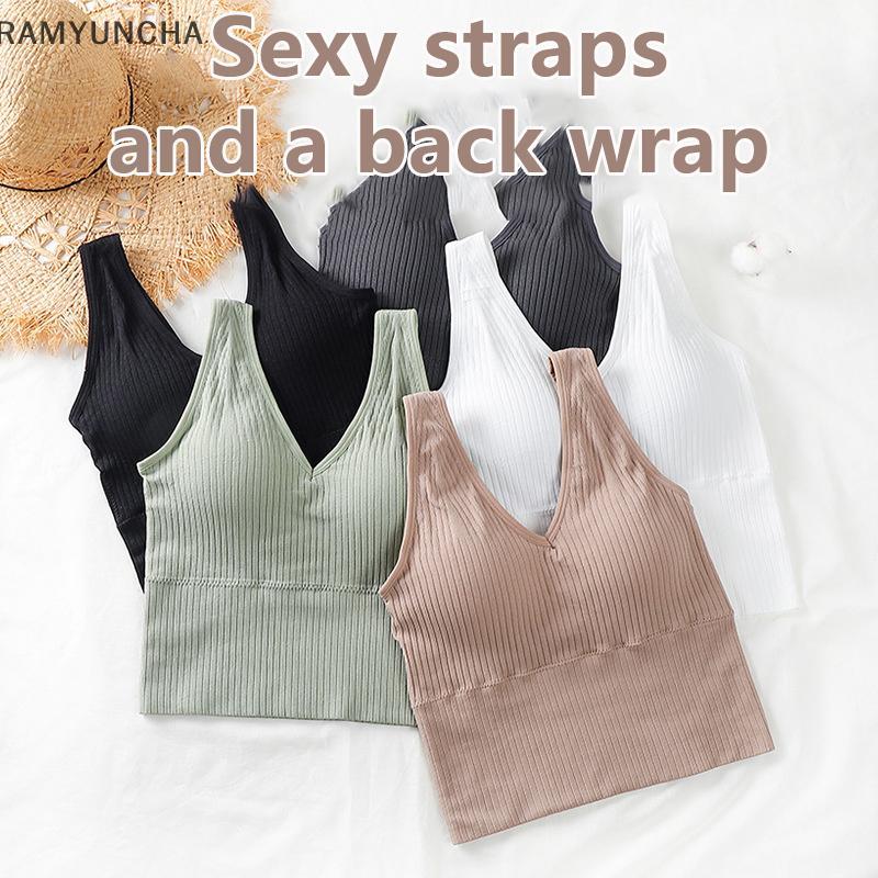 RAM V คอซี่โครง tank top สั้น พร้อมแผ่นบราถอดได้ OTC