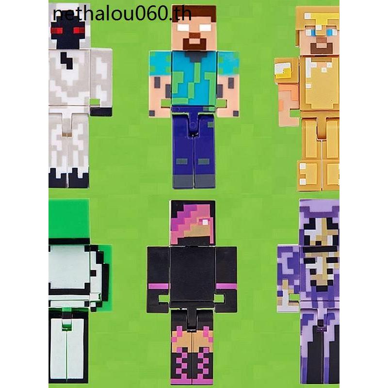 ฟิกเกอร์ Minecraft หมวกกันน็อคสีทอง Steve Dungeon Doll Physical 303 Golden Armor Alex Minifigure Toy